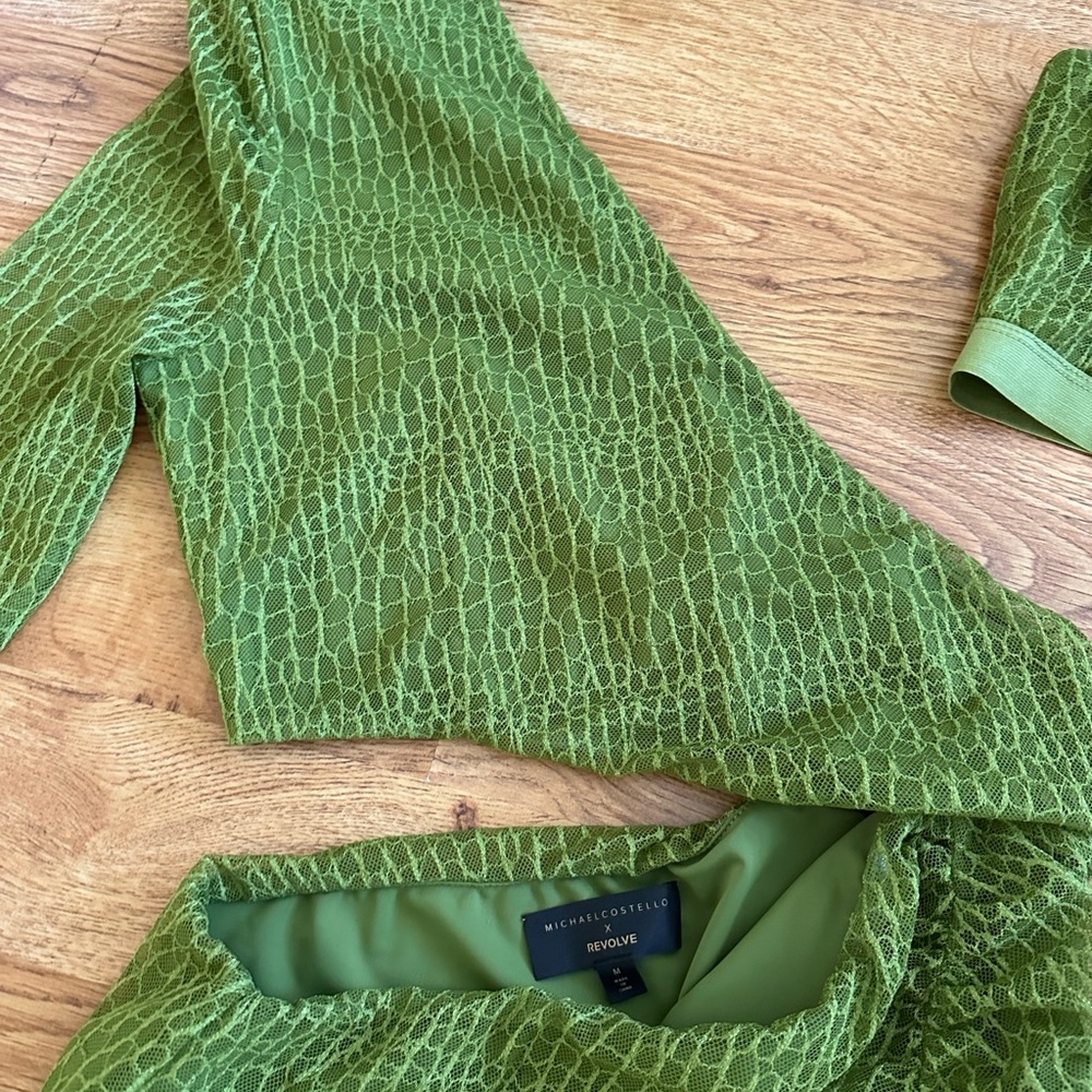 Michael Costello x REVOLVE Vivienne Mini Dress M Green Croc - Picture 5 of 16